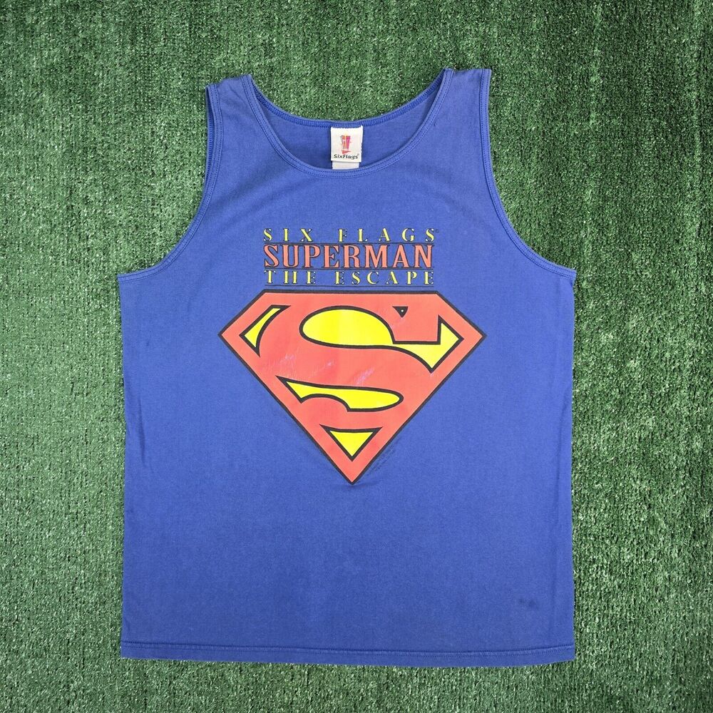 Vintage Six Flags Superman The Escape Tank Top Shirt Large 90s Vtg DC Comics - Picture 2 of 11